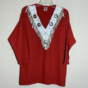 Vtg Cowgirl T-Shirt Womens Sz All Red w Leather w Conchos‎ Western